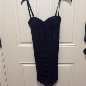 Oh Polly Black Ruched Bodycon Mini Dress